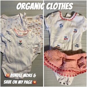 (3) Rabbit & Bear Organic Baby Bodysuit Set with Floral Design & (1) Outfit